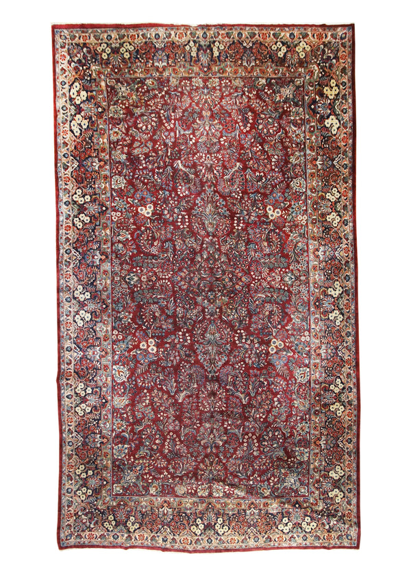 A26671 Persian Rug Sarouk Handmade Area Traditional Antique 10'3'' x 17'6'' -10x18- Red Blue Floral Design