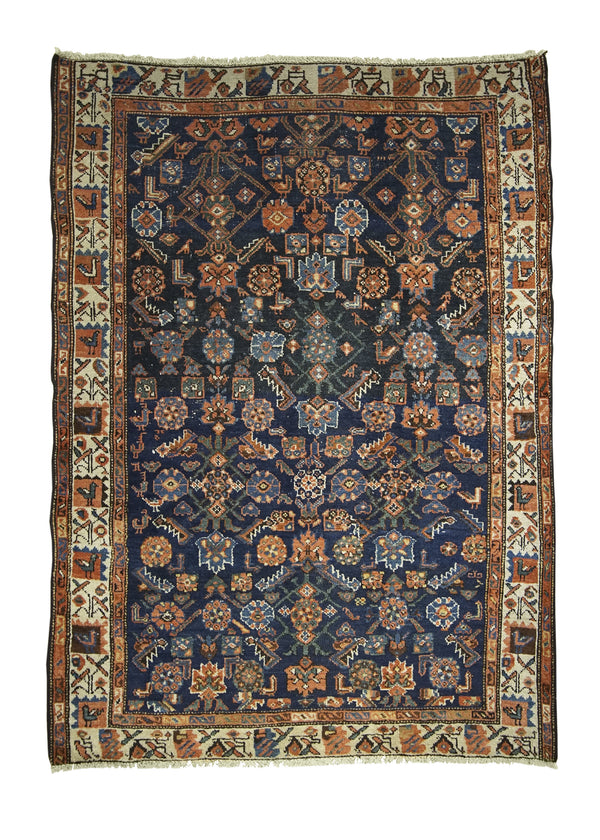 A26678 Persian Rug Hamadan Handmade Area Tribal Antique 4'1'' x 5'7'' -4x6- Blue Orange Geometric Design