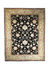 A26691 Oriental Rug Pakistani Handmade Area Transitional 8'9'' x 11'5'' -9x11- Black Yellow Gold Orange Antique Washed Oushak Floral Design