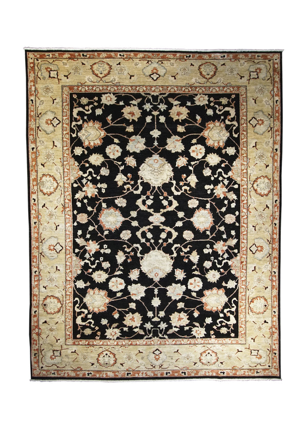 A26691 Oriental Rug Pakistani Handmade Area Transitional 8'9'' x 11'5'' -9x11- Black Yellow Gold Orange Antique Washed Oushak Floral Design