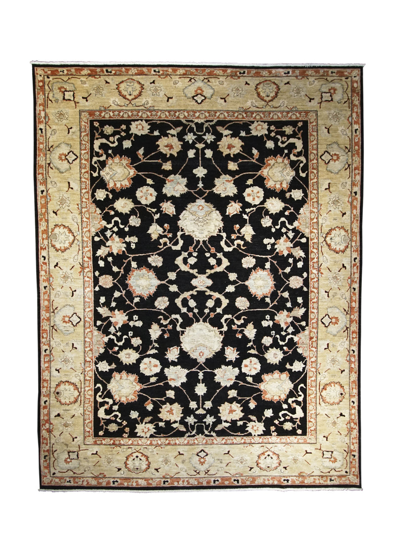 A26691 Oriental Rug Pakistani Handmade Area Transitional 8'9'' x 11'5'' -9x11- Black Yellow Gold Orange Antique Washed Oushak Floral Design