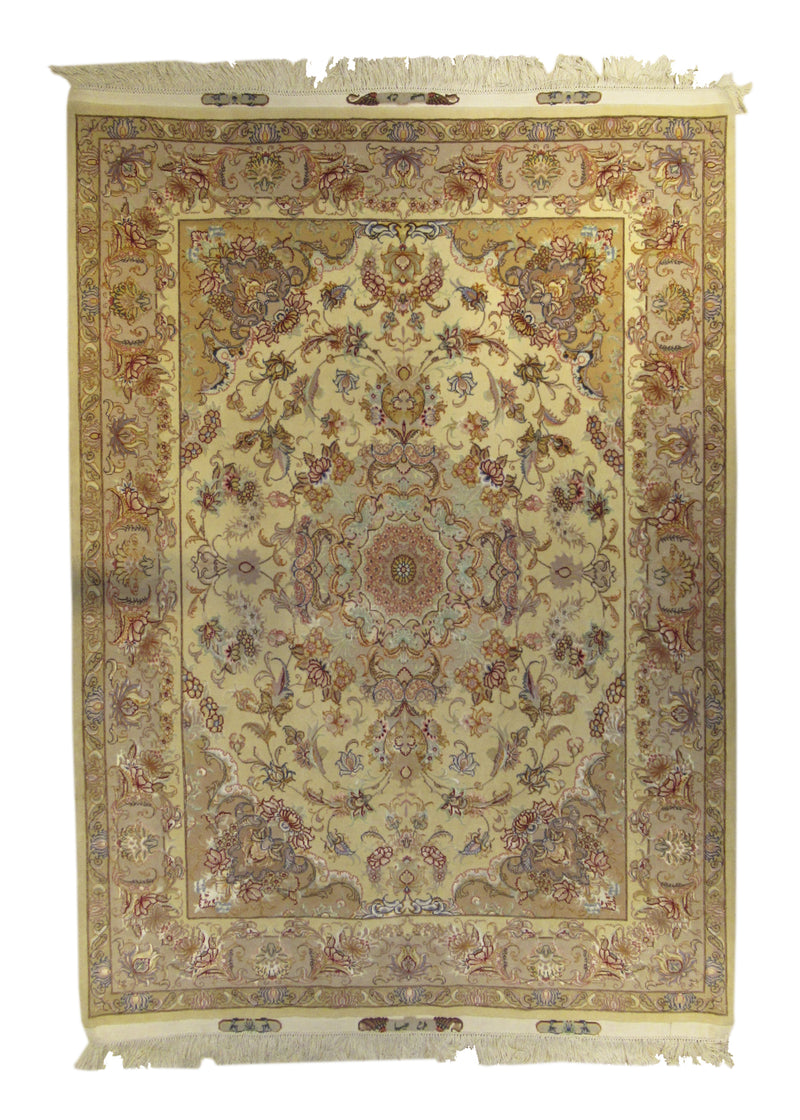 A26694 Persian Rug Tabriz Handmade Area Traditional 5'2'' x 7'0'' -5x7- Whites Beige Pink Naghsh Floral Design