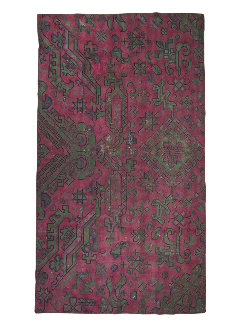 A26704 Oriental Rug Turkish Handmade Area Tribal Antique 4'4'' x 7'11'' -4x8- Red Green Oushak Geometric Partition Design