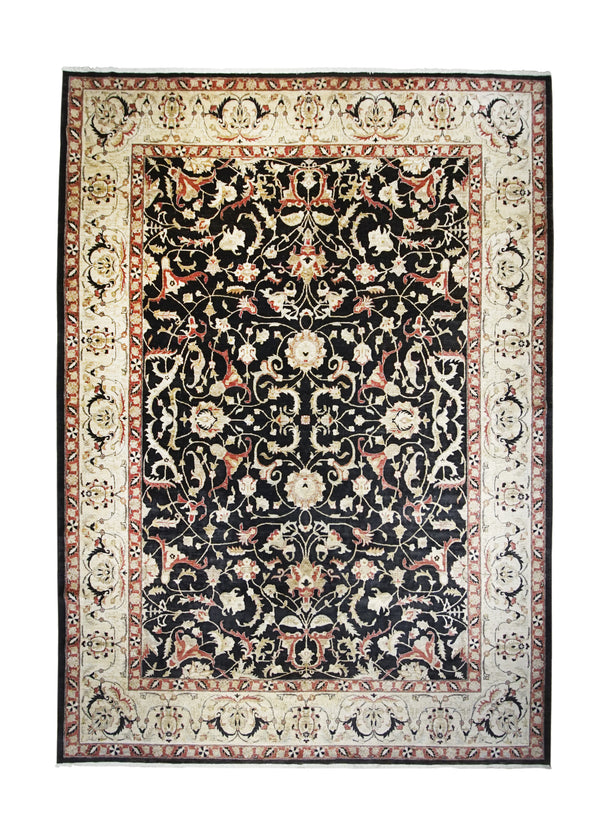 A26709 Oriental Rug Pakistani Handmade Area Transitional 10'1'' x 13'10'' -10x14- Black Whites Beige Antique Washed Oushak Floral Design
