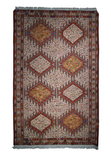 A26711 Persian Rug Azerbaijan Handmade Area Tribal 4'1'' x 6'3'' -4x6- Whites Beige Red Geometric Design