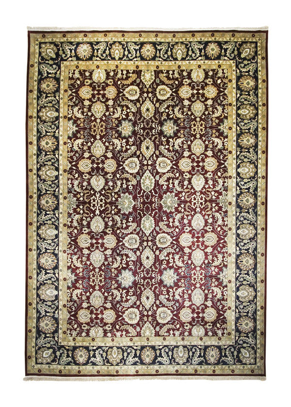 A26727 Oriental Rug Indian Handmade Area Transitional 9'5'' x 13'4'' -9x13- Red Black Tea Washed Floral Design