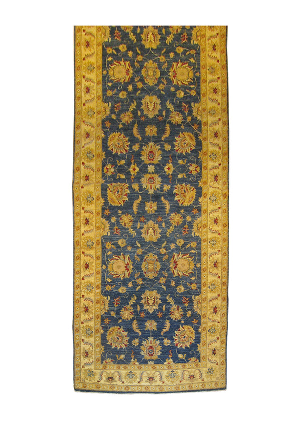 A26748 Oriental Rug Pakistani Handmade Runner Transitional 3'11'' x 11'8'' -4x12- Blue Whites Beige Antique Washed Garden Design