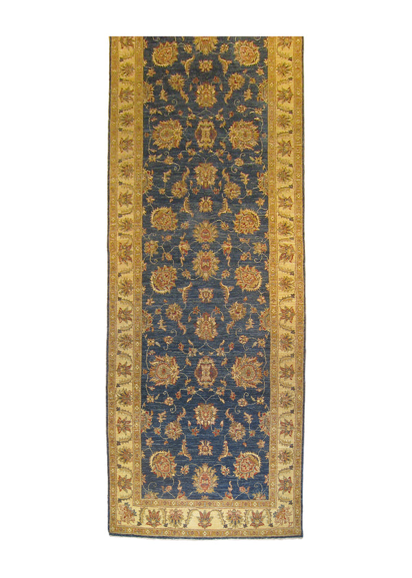 A26757 Oriental Rug Pakistani Handmade Runner Transitional 4'0'' x 11'2'' -4x11- Blue Whites Beige Antique Washed Oushak Floral Design