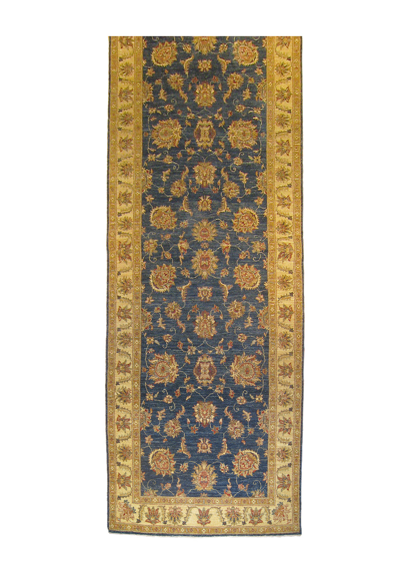 A26757 Oriental Rug Pakistani Handmade Runner Transitional 4'0'' x 11'2'' -4x11- Blue Whites Beige Antique Washed Oushak Floral Design