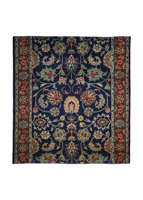 A26768 Oriental Rug Indian Handmade Area Traditional 2'7'' x 2'9'' -3x3- Blue Red Floral Partition Design
