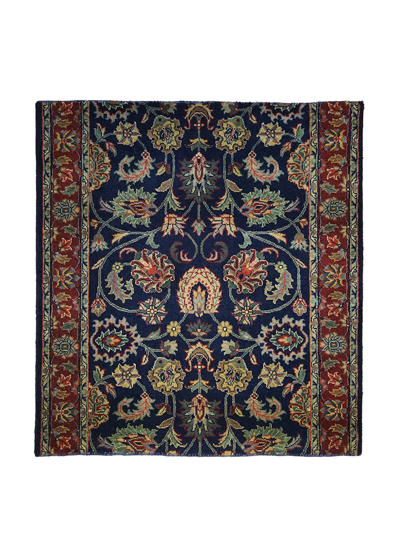 A26768 Oriental Rug Indian Handmade Area Traditional 2'7'' x 2'9'' -3x3- Blue Red Floral Partition Design