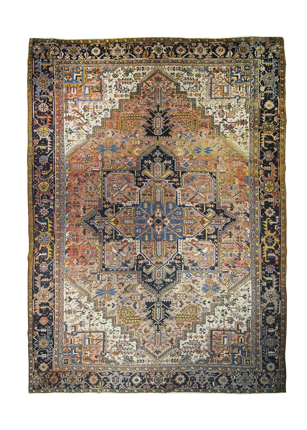 A26769 Persian Rug Heriz Handmade Area Tribal Vintage 9'4'' x 12'10'' -9x13- Pink Blue Geometric Design
