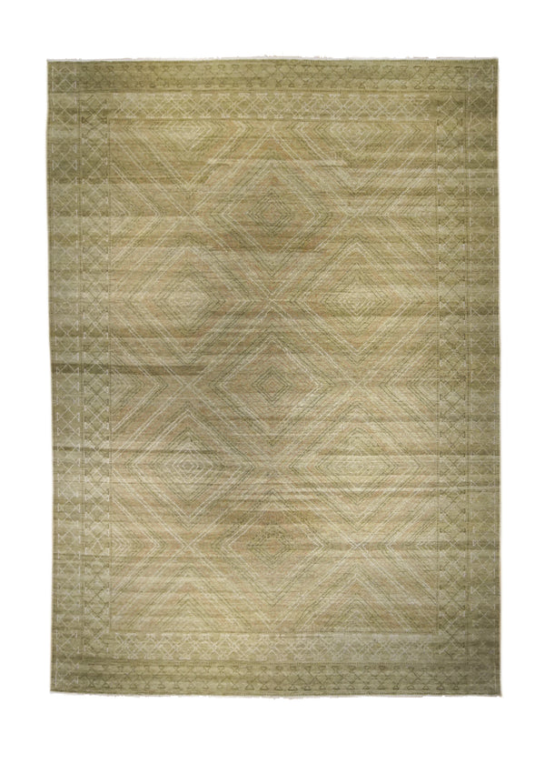 A26821 Oriental Rug Chinese Handmade Area Transitional 9'10'' x 13'10'' -10x14- Green Whites Beige Geometric Design
