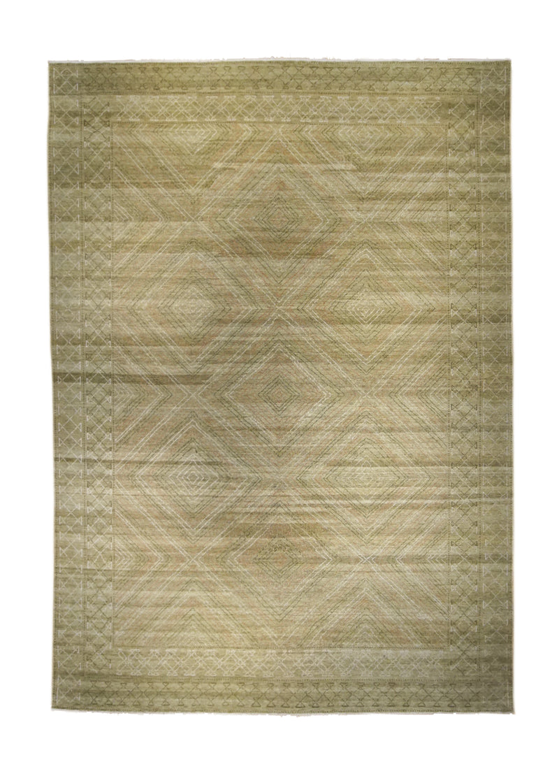 A26821 Oriental Rug Chinese Handmade Area Transitional 9'10'' x 13'10'' -10x14- Green Whites Beige Geometric Design