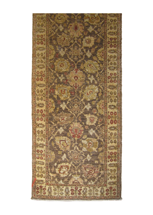 A26843 Oriental Rug Pakistani Handmade Runner Transitional 2'7'' x 7'9'' -3x8- Brown Whites Beige Antique Washed Oushak Floral Design