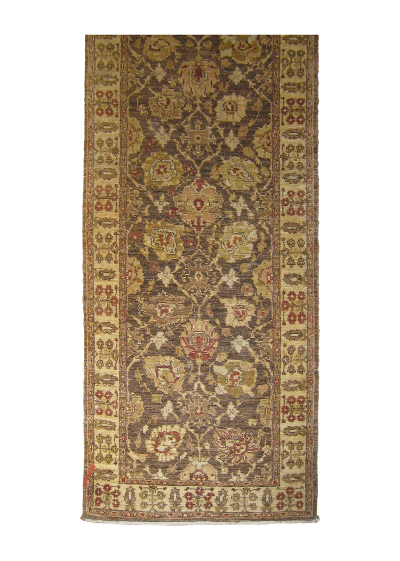 A26843 Oriental Rug Pakistani Handmade Runner Transitional 2'7'' x 7'9'' -3x8- Brown Whites Beige Antique Washed Oushak Floral Design