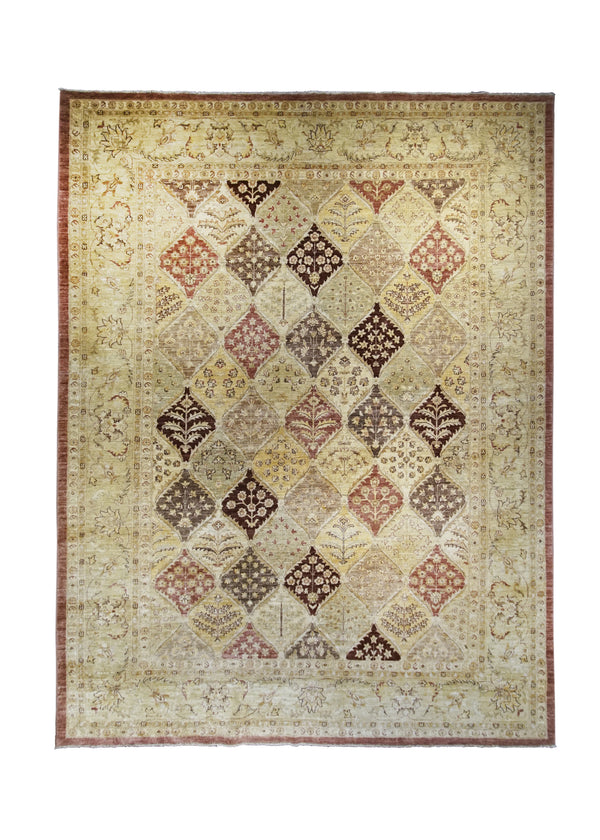 A26845 Oriental Rug Pakistani Handmade Area Transitional 8'12'' x 11'10'' -9x12- Yellow Gold Whites Beige Antique Washed Oushak Floral Design
