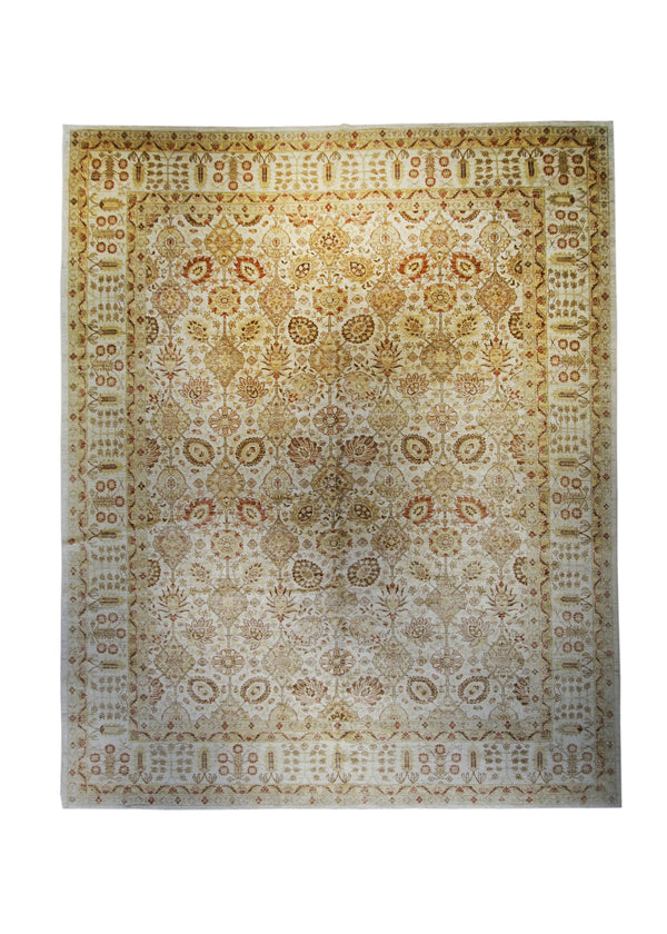 A26846 Oriental Rug Pakistani Handmade Area Transitional 12'4'' x 14'9'' -12x15- Whites Beige Yellow Gold Antique Washed Oushak Floral Design