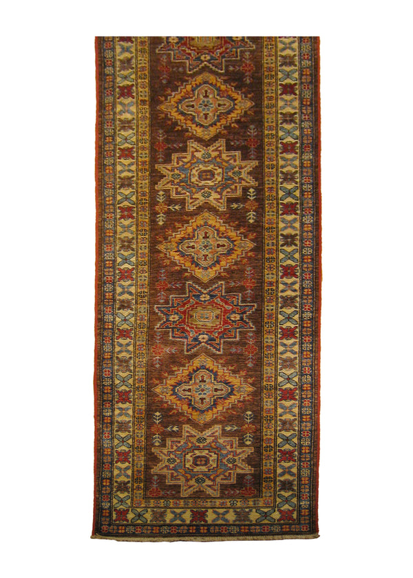 A26877 Oriental Rug Pakistani Handmade Runner Transitional Tribal 2'4'' x 9'7'' -2x10- Brown Ghazni Kazak Geometric Design
