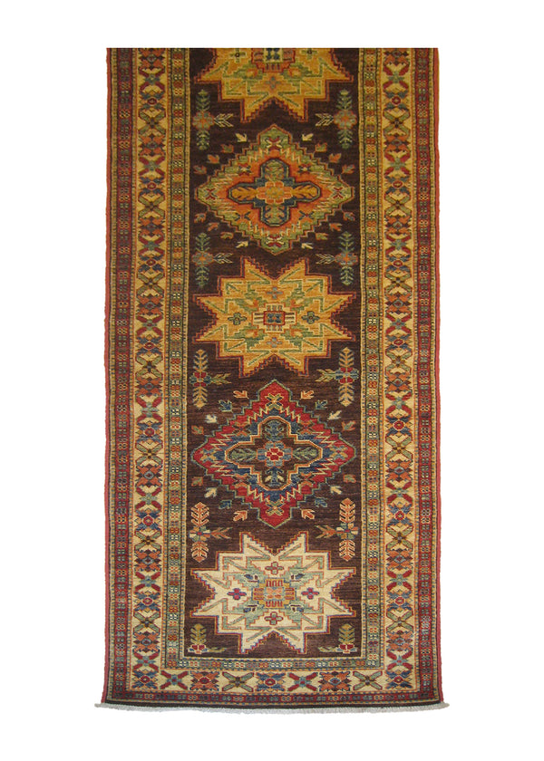 A26878 Oriental Rug Pakistani Handmade Runner Transitional Tribal 2'7'' x 9'7'' -3x10- Brown Ghazni Kazak Geometric Design