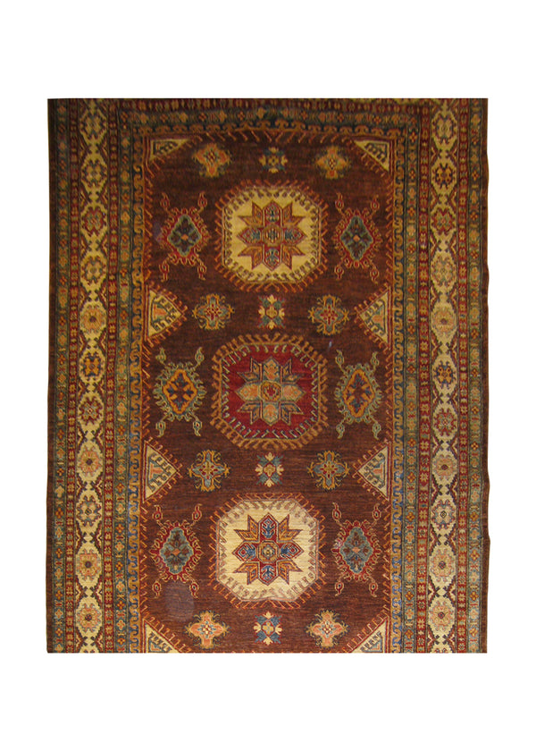 A26884 Oriental Rug Pakistani Handmade Area Transitional Tribal 5'8'' x 8'2'' -6x8- Brown Ghazni Kazak Geometric Design