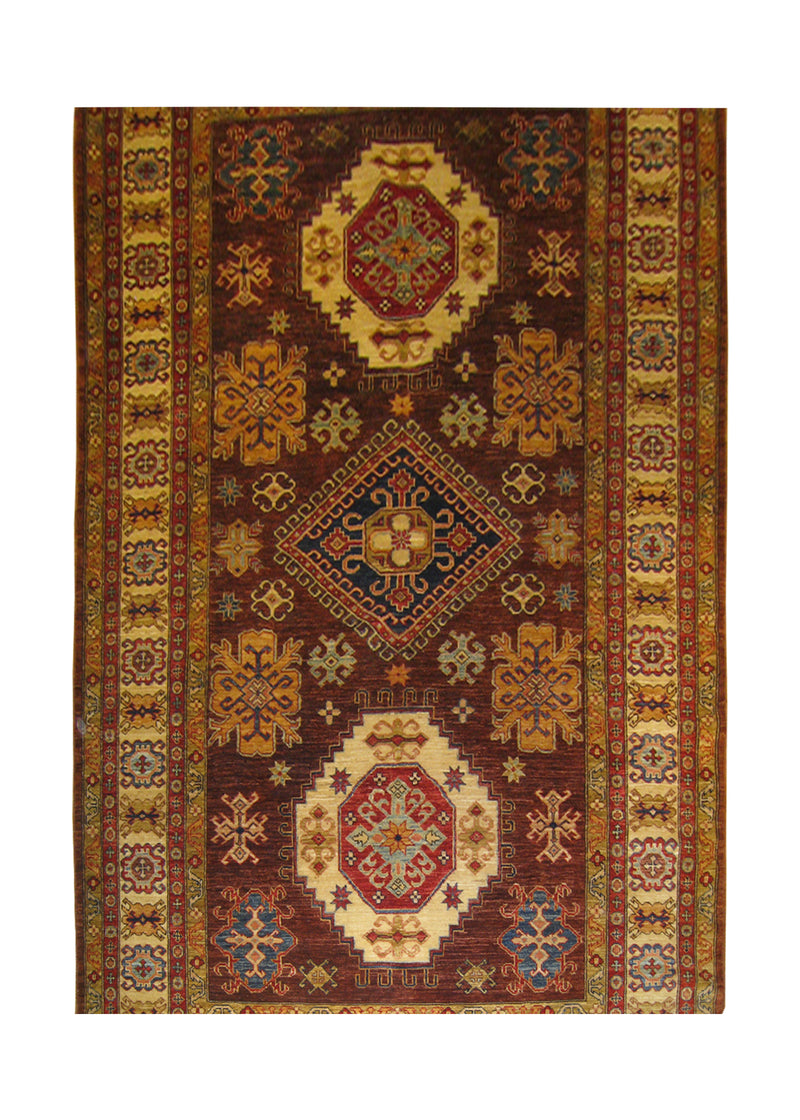 A26886 Oriental Rug Pakistani Handmade Area Transitional Tribal 5'9'' x 9'9'' -6x10- Brown Ghazni Kazak Geometric Design