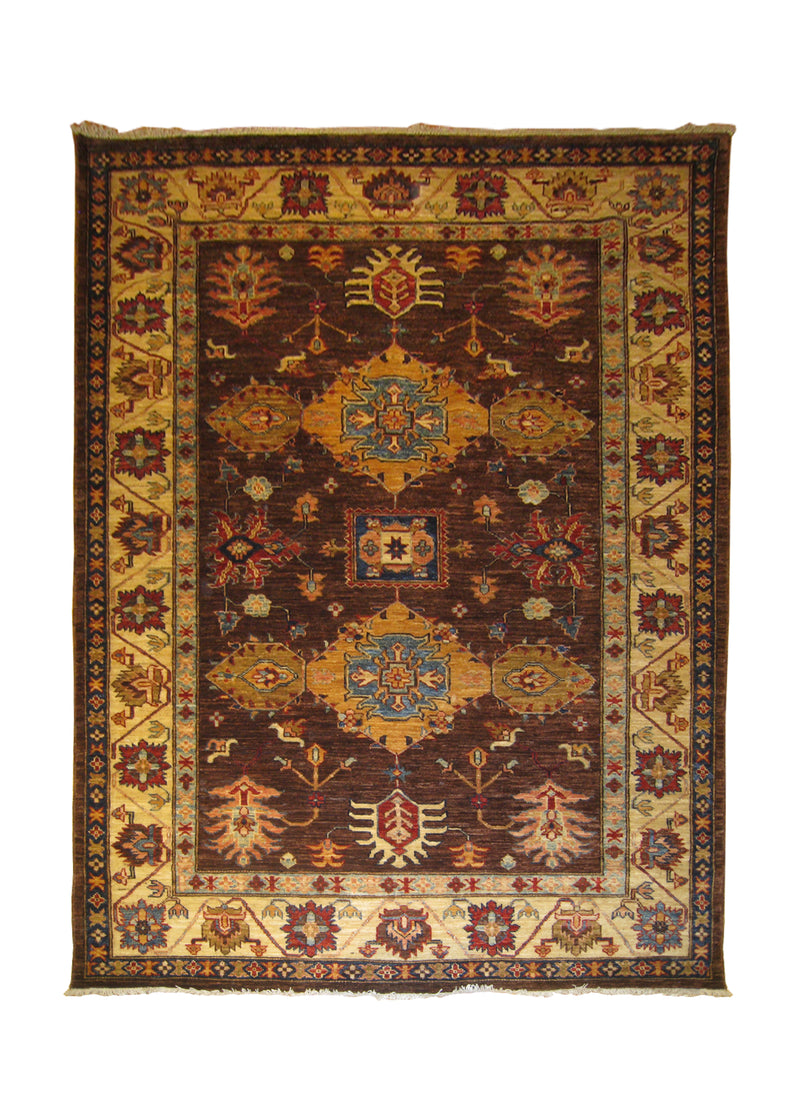 A26887 Oriental Rug Pakistani Handmade Area Transitional Tribal 5'1'' x 6'10'' -5x7- Brown Ghazni Kazak Geometric Design