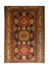 A26901 Oriental Rug Pakistani Handmade Area Transitional Tribal 5'10'' x 9'3'' -6x9- Brown Ghazni Kazak Geometric Design