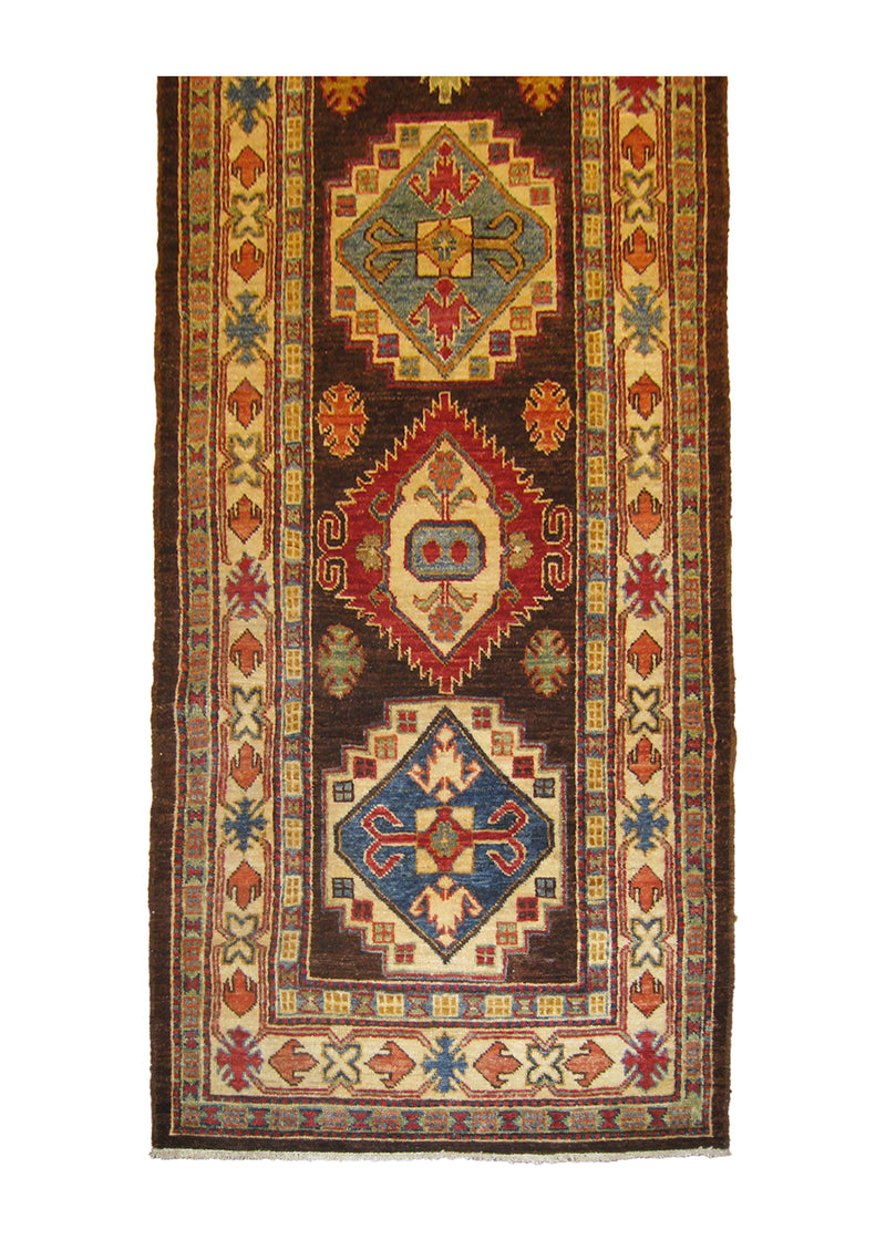 A26905 Oriental Rug Pakistani Handmade Runner Transitional Tribal 2'6'' x 11'11'' -3x12- Brown Ghazni Kazak Geometric Design