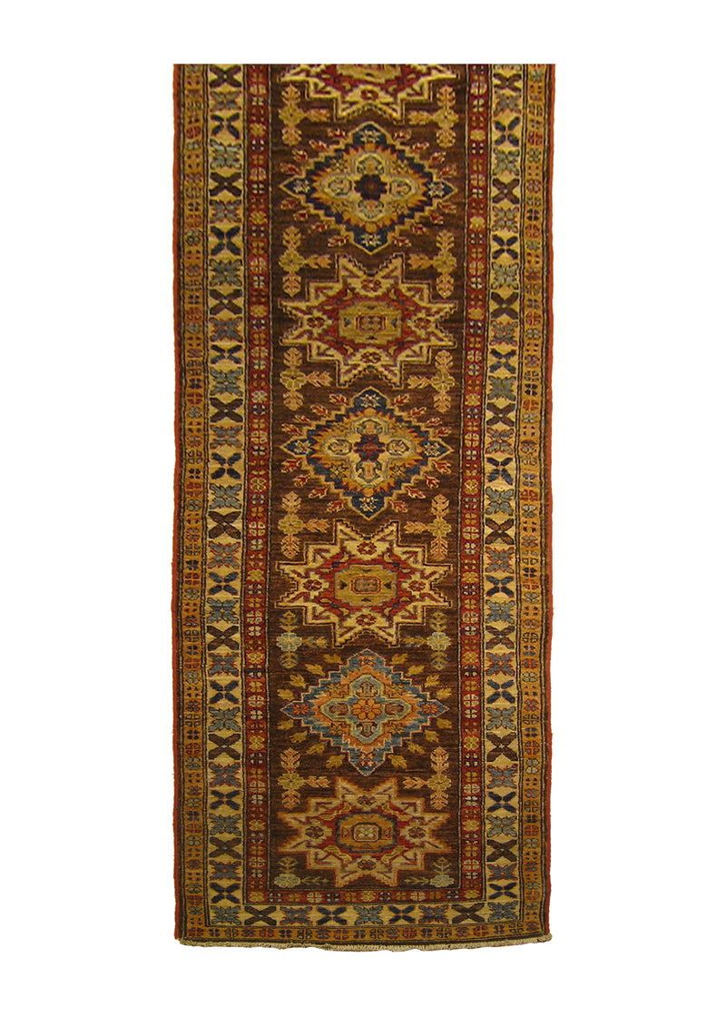 A26906 Oriental Rug Pakistani Handmade Runner Transitional Tribal 2'4'' x 9'7'' -2x10- Brown Ghazni Kazak Geometric Design