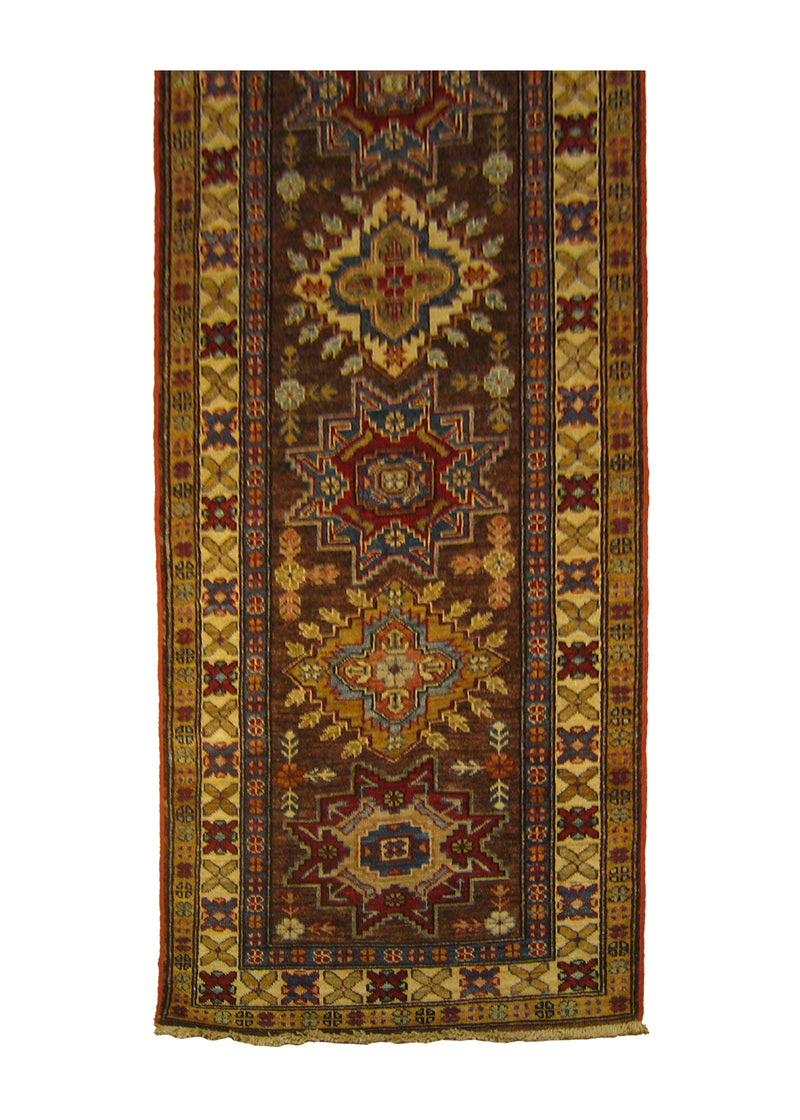 A26907 Oriental Rug Pakistani Handmade Runner Transitional Tribal 2'5'' x 8'7'' -2x9- Brown Ghazni Kazak Geometric Design