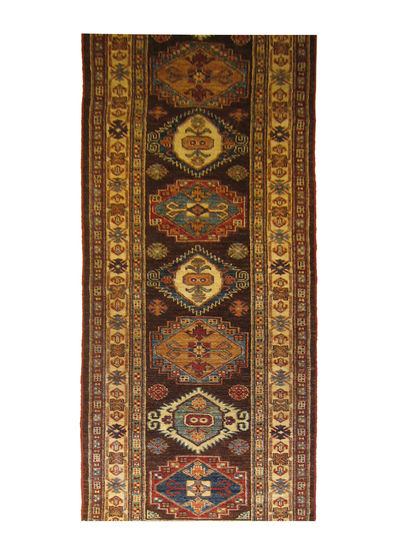 A26912 Oriental Rug Pakistani Handmade Runner Transitional Tribal 2'7'' x 10'6'' -3x11- Brown Ghazni Kazak Geometric Design