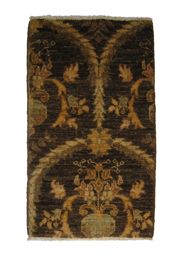 A26944 Oriental Rug Pakistani Handmade Area Transitional 1'2'' x 2'0'' -1x2- Brown Antique Washed Oushak Floral Design