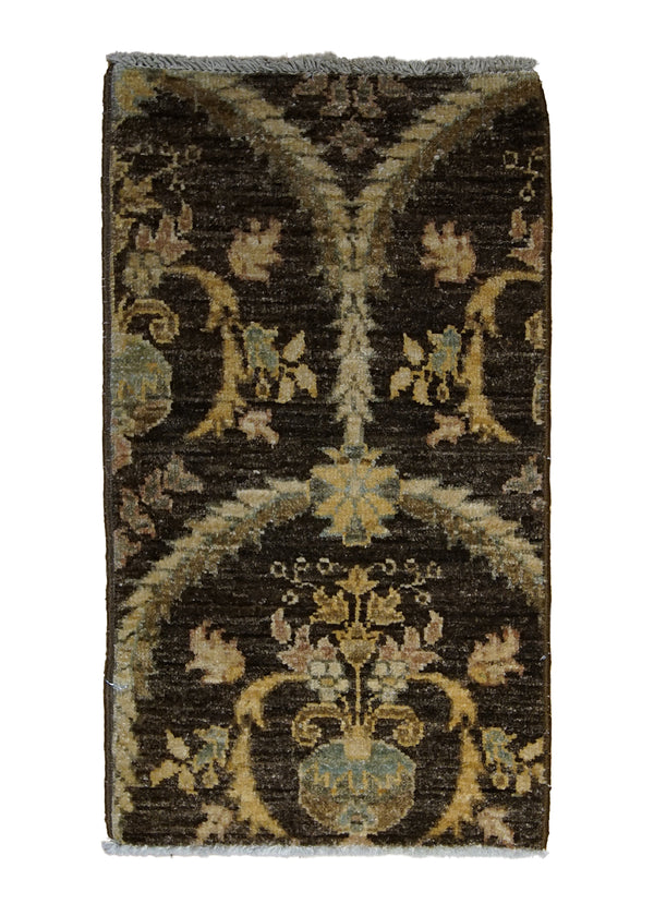 A26945 Oriental Rug Pakistani Handmade Area Transitional 1'2'' x 1'11'' -1x2- Brown Antique Washed Oushak Floral Design