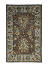 A26975 Oriental Rug Pakistani Handmade Area Transitional 2'0'' x 2'9'' -2x3- Brown Whites Beige Silver Wash Farahan Floral Design