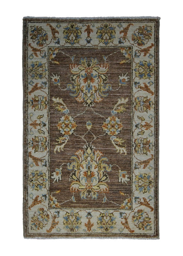 A26975 Oriental Rug Pakistani Handmade Area Transitional 2'0'' x 2'9'' -2x3- Brown Whites Beige Silver Wash Farahan Floral Design