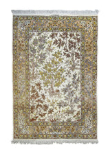 A26980 Persian Rug Qum Handmade Area Traditional 3'3'' x 4'9'' -3x5- Whites Beige Yellow Gold Tree of Life Design.jpg