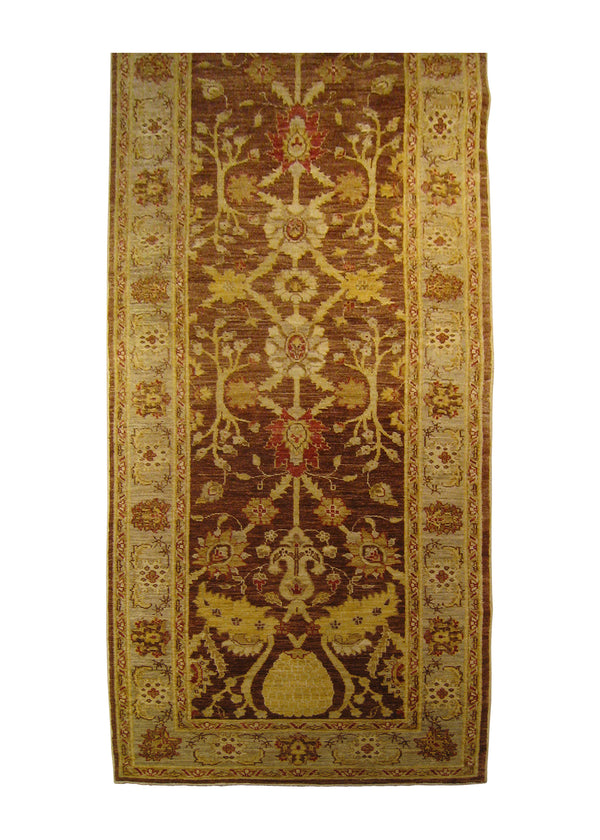 A26982 Oriental Rug Pakistani Handmade Runner Transitional 3'2'' x 10'3'' -3x10- Brown Whites Beige Antique Washed Oushak Floral Design