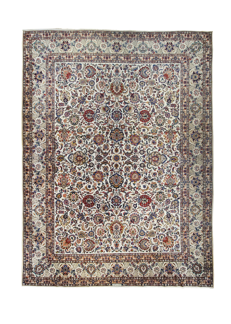 A26990 Persian Rug Kashan Handmade Area Traditional 10'2'' x 13'8'' -10x14- Whites Beige Shah Abbasi Floral Design