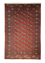 A26993 Oriental Rug Pakistani Handmade Area Tribal 4'2'' x 6'2'' -4x6- Red Bokhara Geometric Elephant Foot Design
