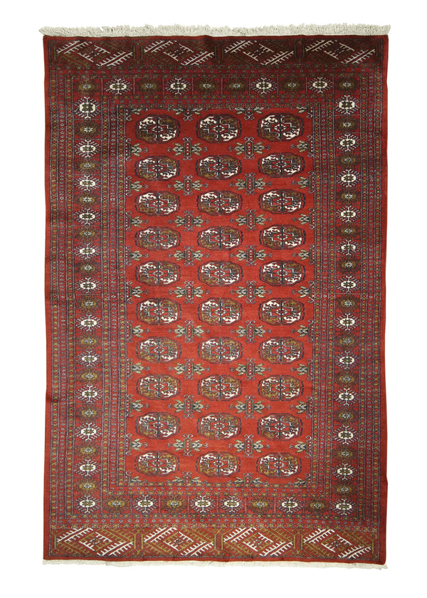 A26993 Oriental Rug Pakistani Handmade Area Tribal 4'2'' x 6'2'' -4x6- Red Bokhara Geometric Elephant Foot Design