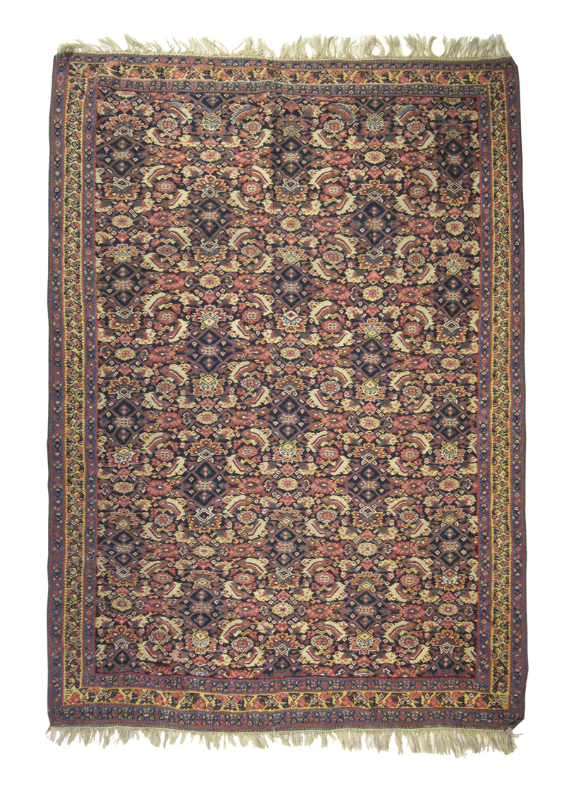 A27004 Persian Rug Sanandaj Handmade Area Tribal Antique 4'7'' x 6'5'' -5x6- Blue Red Yellow Gold Kilim Floral Design