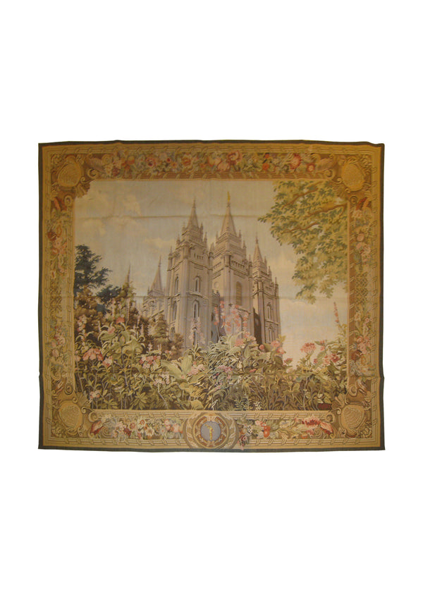 A27012 Oriental Rug Chinese Handmade Area Traditional 5'3'' x 6'0'' -5x6- Blue Brown Tapestry The Temple Pictorial Design