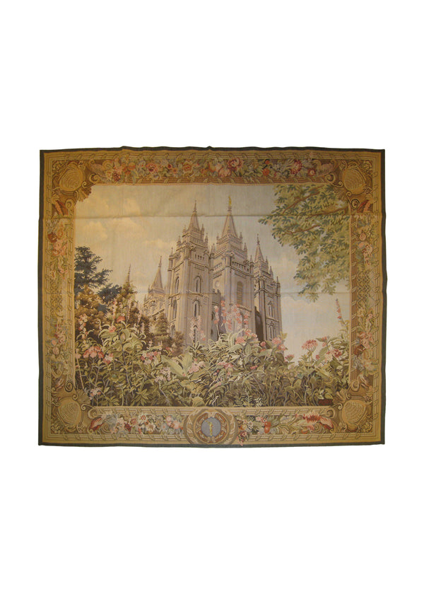A27013 Oriental Rug Chinese Handmade Area Traditional 5'3'' x 6'0'' -5x6- Blue Brown Tapestry The Temple Pictorial Design