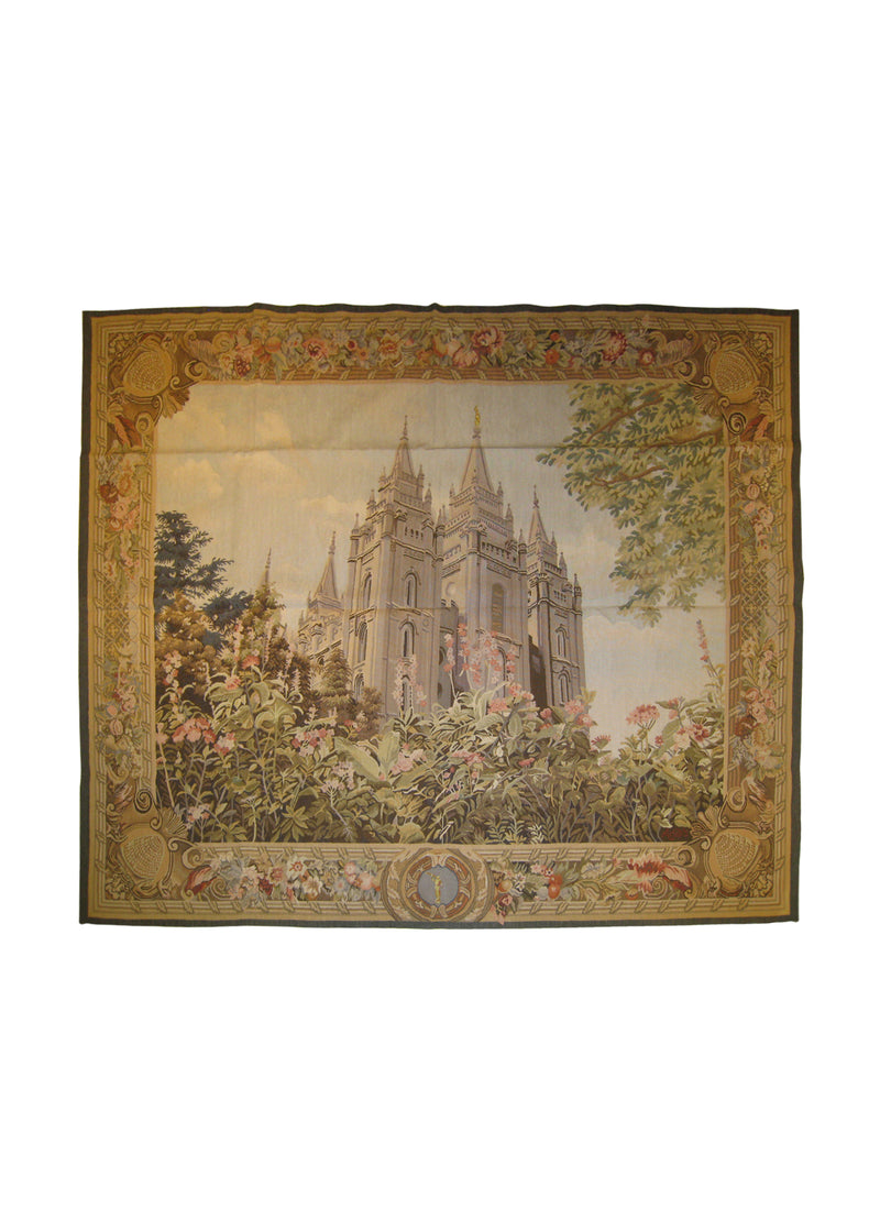 A27013 Oriental Rug Chinese Handmade Area Traditional 5'3'' x 6'0'' -5x6- Blue Brown Tapestry The Temple Pictorial Design