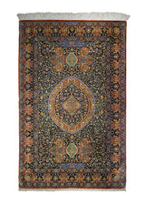 A27014 Persian Rug Qum Handmade Area Traditional 4'3'' x 6'6'' -4x7- Black Red Blue Floral Design