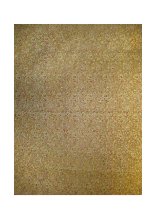 A27015 Persian Rug Isfahan Handmade Square Traditional 4'3'' x 4'3'' -4x4- Yellow Gold Green Tapestry Floral Design
