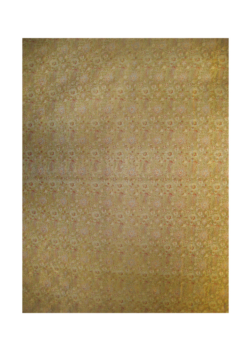 A27015 Persian Rug Isfahan Handmade Square Traditional 4'3'' x 4'3'' -4x4- Yellow Gold Green Tapestry Floral Design