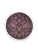 A27018 Oriental Rug Indian Handmade Round Traditional 4'0'' x 4'0'' -4x4- Red Floral Design