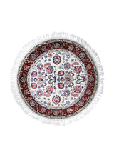 A27020 Oriental Rug Indian Handmade Round Traditional 4'3'' x 4'0'' -4x4- Whites Beige Red Floral Design